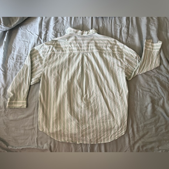 Old Navy Boyfriend Shirt, Sage and White Stripe - Picture 5 of 8